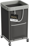 JYPS Laundry Basket With Wheels, 150L Large Rolling Hamper W/Metal Frame & Removable Bag, Waterproof Oxford Fabric, 2 Side Bags, Dirty Clothes Storage Cart For Laundry Room, Dorm, Bedroom