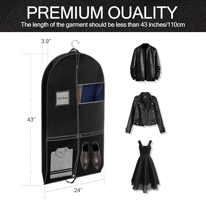 43" Garment Bag Suit Bag Garment Bags for Travel Duffle Bags for Hanging Clothes Storage Bag Carry on Garment Bag, Ideal for Wardrobes, Blazers, Dresses, Coats (1 Pack)