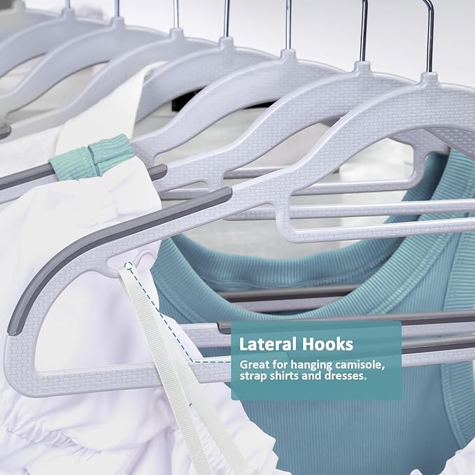 50-Pack Plastic Clothes Hangers, Space Saver, Non Slip, 360° Swivel Hook, 0.2 Inches Slim, Sturdy Heavy Duty Coat, Durable Hangers for Suits, Light and Dark Gray