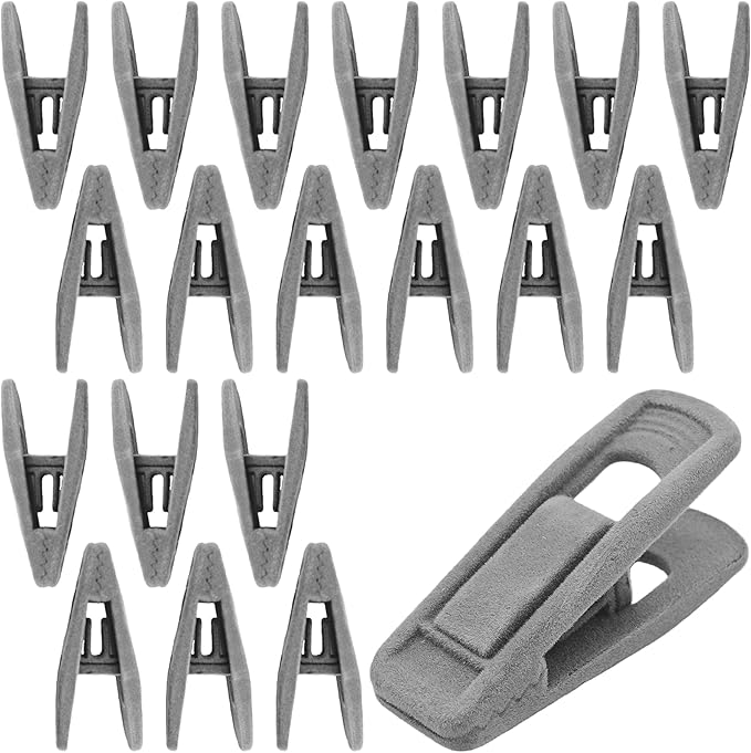 20PCS Velvet Hanger Clips, Non-Slip Velvet Clips Strong Finger Clips Clothes Clips Pants Hangers Clips, Gray