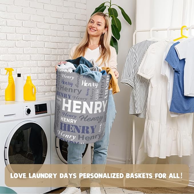 Custom Name Laundry Basket, Personalized Collapsible Laundry Hamper with Name for Bathroom Bedrooms, Customized Dirty Clothes Hamper Storage Basket Gifts for Kids Boys Girls Baby Men Women