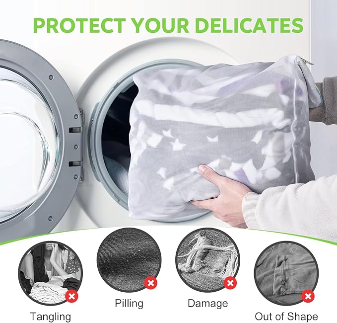 OTraki Large Mesh Laundry Bag 24x32 inch Hanging Lingerie Bag Mesh Laundry Bags with Handles Delicates Hanging Laundry Washing Machine Zipper Opening Wash Bag for Coat Sweater Sock Sheet, White