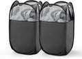 TECHMILLY Pop Up Foldable Laundry Basket, Mesh Laundry Hamper with Reinforced Handles for Dirty Clothes Storage in Dorm, Laundry Room, Bathroom, Black(Fabric), 2 Pack
