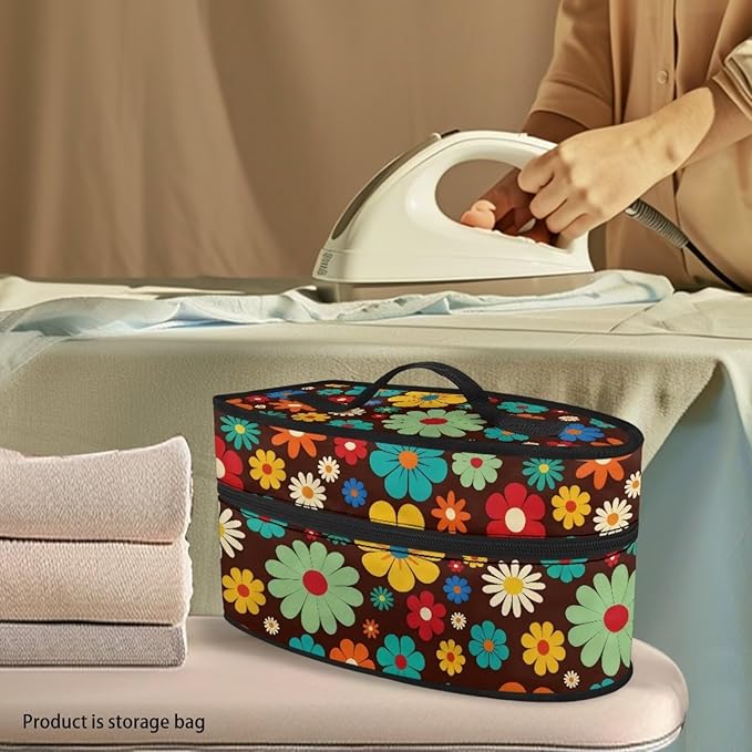 Daisy Flower Print Steam Iron Case Portable Travel Iron Organizer Handheld Steamer Holder with Handle Waterproof Travel Accessories, Case Only