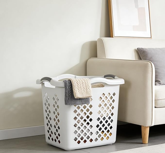 2-Pack Ultra Portable Plastic Laundry Basket With Silver Handle, Suitable For Dirty Laundry Basket Boxes In Homes And Apartments, White