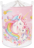 Unicorn Laundry Hamper Large Storage Basket Rainbow Clouds Collapsible Parents Organizer Kids Toy Clothes Bins for Bedroom, Bathroom, Flowers, 63L