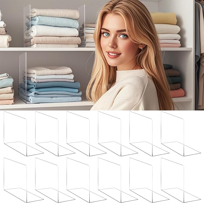 Shelf Dividers for Closet Organization - Acrylic Closet Dividers for Shelves - Clear Free-Standing Shelf Separators for Clothes Sweater Purse