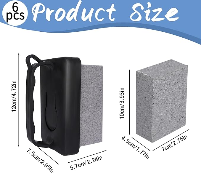 6Pcs Hand-Held Pumice Stone for Cleaning, Wide Pumice Stone for Pool Tile Cleaning Oven Toilet, Grill Stone Cleaning Block Removing Stains Rust, Underwater Pool Pumice Stones Tiles Cement Stove
