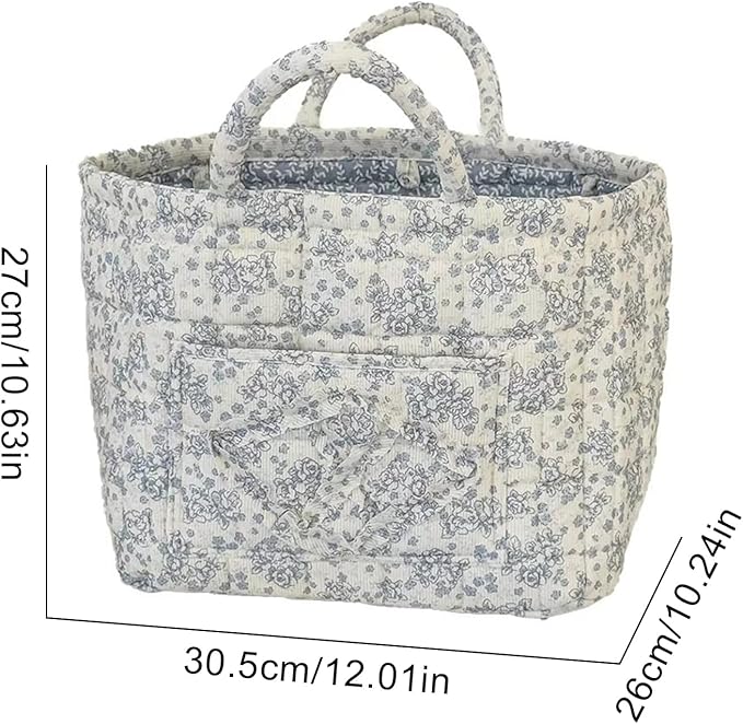 Quilted Fabric Basket Car Storage Basket Boho Floral Laundry Hamper for Nursery Bedroom & Living Room | Organize Clothes Toys