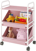 Buzowruil Utility Rolling Fabric Storage Rack Trolley Toy Cart Trolley with 2 Large Storage Boxes,Wheels, Suitable for Bedroom, Living Room, Entryway, Pink