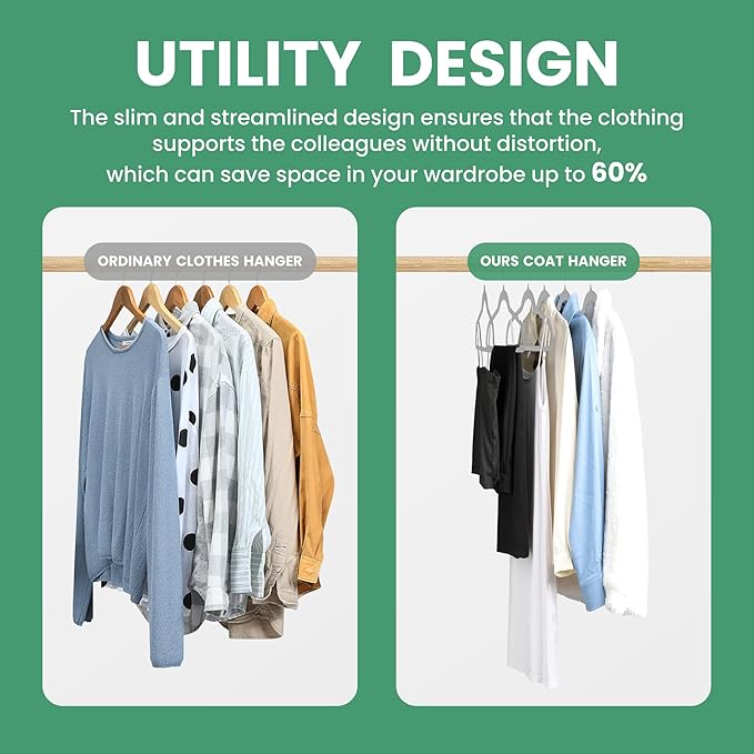 InfiniPower 70 Pack Velvet Hangers, Heavy Duty Clothes Hanger for Coat, Pants & Dress, Non-Slip Hanger Set with Shoulder Notches, 360° Swivel Hook, Space Saving Felt Hangers, Grey