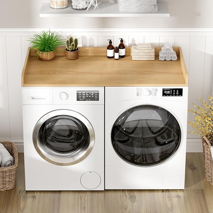 Washer Dryer Countertop, 27.5 x 54 Inch Washer and Dryer Countertop for Laundry Room Organization with Edge Wooden, Oak