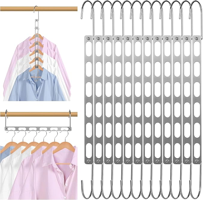 12 Pack Metal Space Saving Hangers for Clothes, Foldable Space Saving Clothes Hangers, Magic Hangers Organizer for Closet Organization and Storage, Apartment College Dorm Room Essentials, Silver