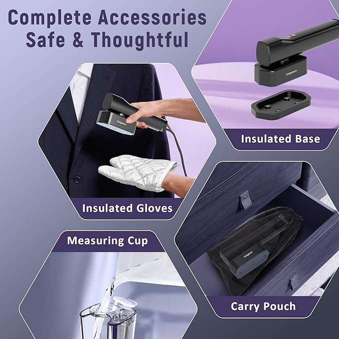 Travel Steamer & Iron 2 In 1, Dual Voltage 100V-240V Handheld Steamer for Clothes, Button Ironing Friendly Design, Portable Steamers for Global ＆ Europe Travel, 7.2FT Power Cord with Safe Switch
