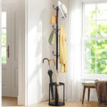 Coat Rack Freestanding, Black Coat Rack with Umbrella Holder, standing hat rack umbrella stand for entryway, coat hanger stand with 12 Hooks, office coat tree for Hat, Umbrella, jacket, Bag, Clothes