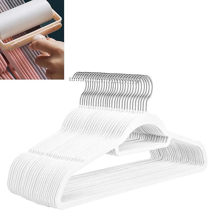 Velvet Hangers,Felt Hangers,Non-Slip Clothes Hanger, Multifunctional Space Saving Clothes Hangers for Wedding Dress & Dress Clothes(White 3,20pcs)