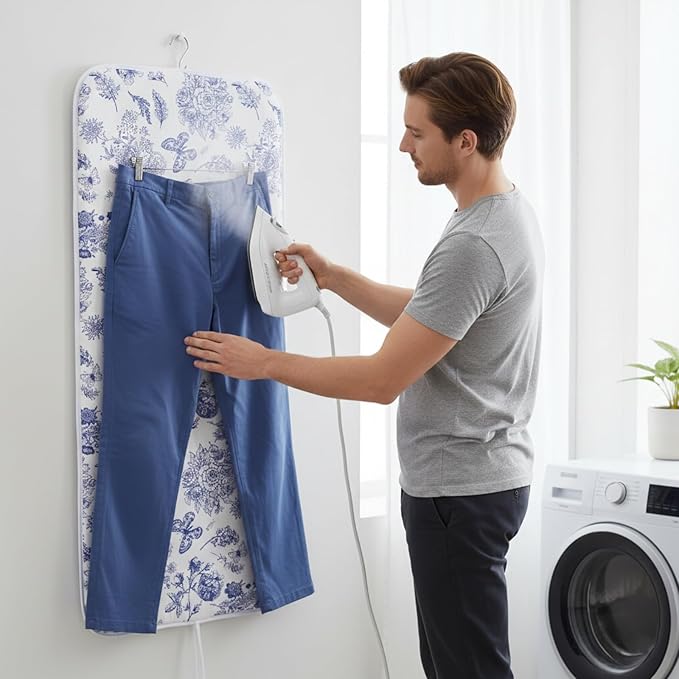 Large Ironing Mat 31x59, Heat-Resistant Foldable Ironing Pad with Hanging Hooks, Portable Cotton-Top Ironing Blanket