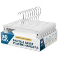 Lifemaster Pants Hangers with Clips Pack of 50, 12-Inch Heavy-Duty Clothes Hangers with Non-Slip Ridged Grip Clips & 360° Swivel Hook, Space-Saving Closet Organizer for Pants, Skirts & Shorts, White