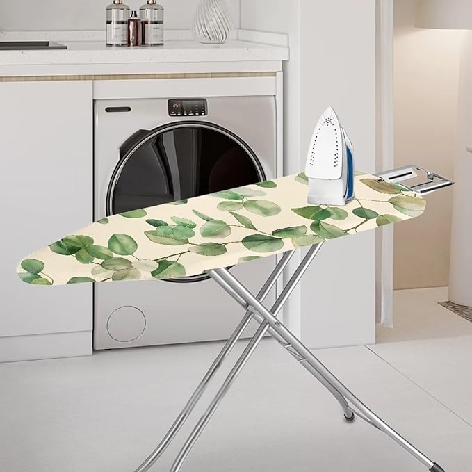 Green Leaves Easy Installation 15x54 Ironing Board Cover and Pad and Elastic Edge Applicable Standard Size Iron Board Cover, Stain Resistant, Setup for Effortless Ironing Experience