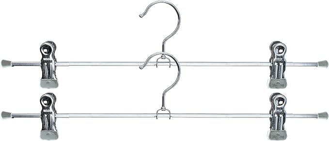 Mawa by Reston Lloyd Non-Slip Space-Saving Clothes Hanger for Pants & Skirts with Two Clips, Style K/40D, Set of 2, 15-3/4", Silver