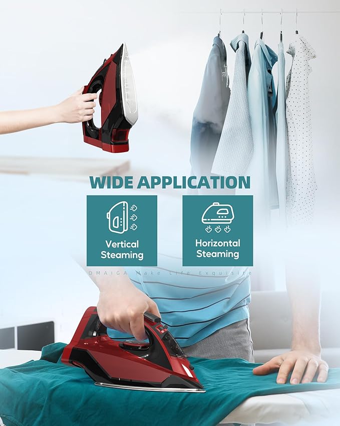 1500W Cordless Iron for Clothes, Wireless Steam Iron with Rapid Heating & Auto Shut Off, for Effective Wrinkle Removal