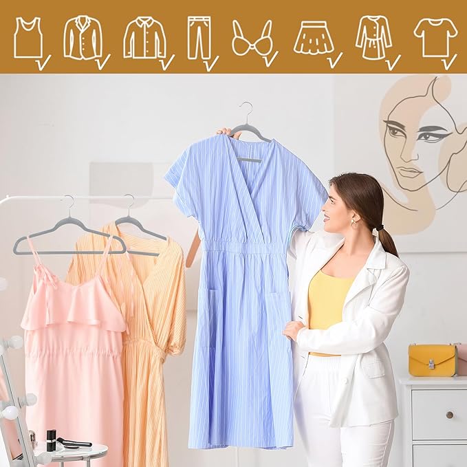 Velvet Hangers 100 Pack, Non-Slip Suit Clothes Hangers with 360 Degree Swivel Hook for Space Saving, Coats, Pants, Gray