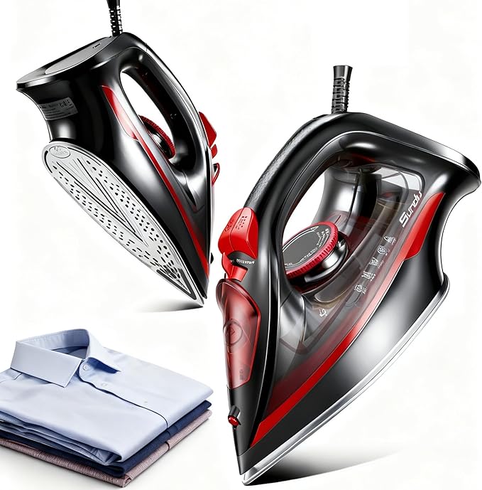 Steam Iron for Clothes, 3-Way Auto Shutoff, Ceramic-Coated Soleplate with Burst Steam, Anti-Drip and Anti-Calc, Self-Cleaning, 1500W Powerful for Home Use