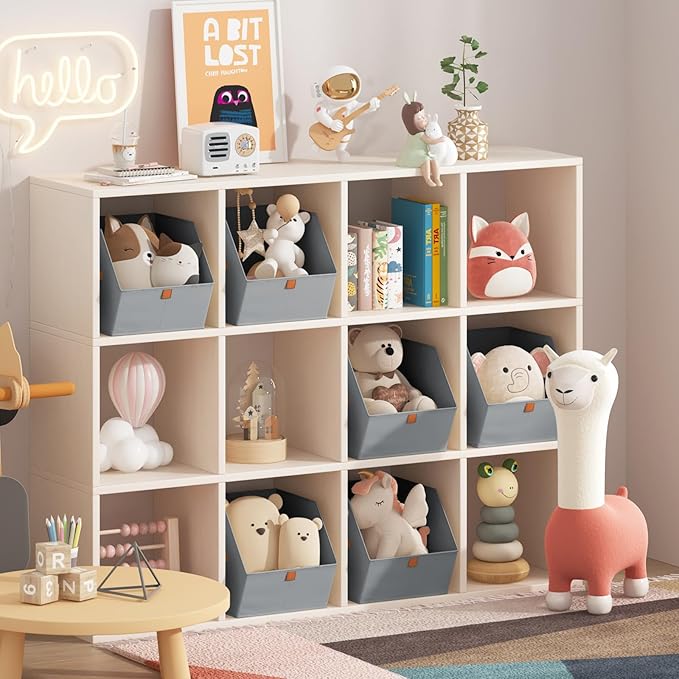 Fabric Closet Storage Cubes - 8 Pack Square Storage Bins with Dual Handles for Clothes, Towels, Toys, Cube Storage Organizers for Bedroom, Nursery, Shelves, Closet, Small Spaces, Grey