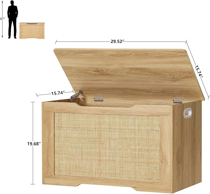 usikey 29.5” Storage Chest, Storage Bench with Storage, Toy Box with 2 Safety Hinges, Toy Chest for Bedroom, Shoe Bench, Supports 220 lb, for Living Room, Entryway, Natural