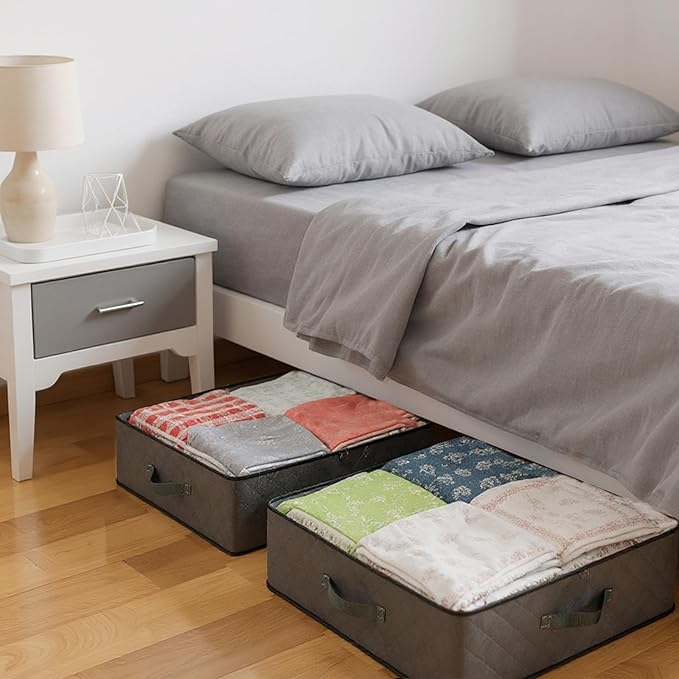 4 Pack 90L Under Bed Storage Containers – Foldable Closet Organizers with Clear PVC Window, Large Underbed Storage Bins for Blankets, Clothes, Shoes, Wrapping Paper (Grey, 39” x 20” x 7”)