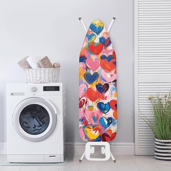 Colorful Love Heart Heat & Stain Resistant Iron Board Cover Easy-Fit Replacement Ironing Board Cover for 15" x 54" Ironing Boards Valentine's Decoration