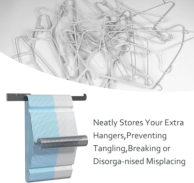 2 Pack Hanger Holder,Hanger Storage Rack for Wall,Hanger Stacker for Closet Laundry Room,Clothes Hanger Storage for Adult or Child Clothes Hangers，Black 15-Inch