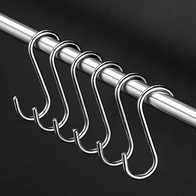 100 Pack 2.75 Inch S Hooks Stainless Steel S Shaped Hooks Heavy Duty S Hooks for Hanging Pans and Pots, Coffee Cups, Clothes, Plant, Jean, Silver