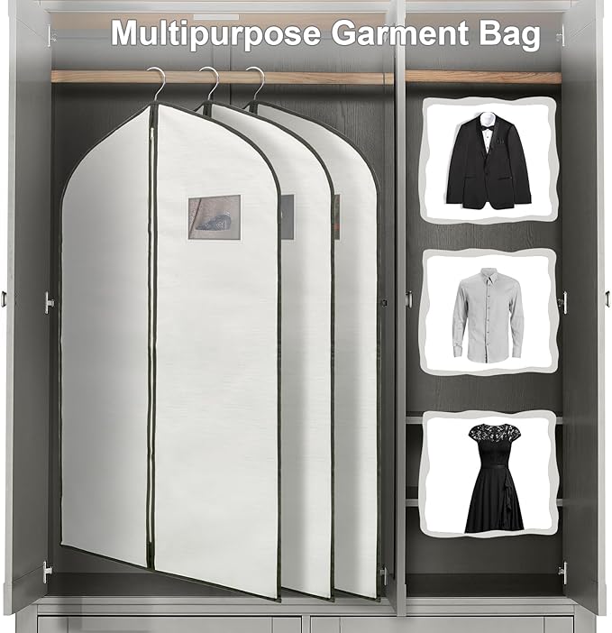 Fabric Garment Bag Suit Bag 40 x 24" Greyish White Suit Bag Hanging Storage Bag with Viewing Window and Zipper for Storage Cotton Clothes Fur Coat or Suit Jacket,QY-FCT01