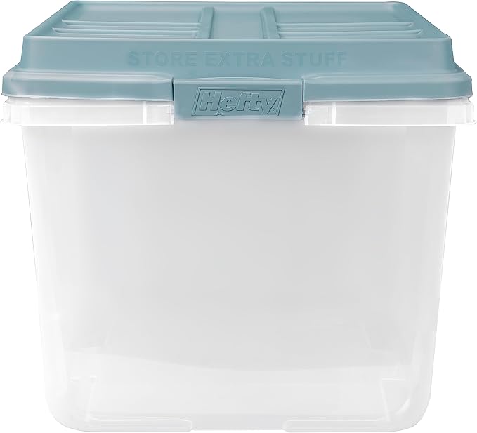 Hefty HI-RISE Stackable Storage Bins - Under Bed Storage Containers with Lids, Shoe Organizer, Plastic Storage Bins, Clear Shoe Boxes with XL Lid-Locking Latches, Durable Double Rim - 72qt (6 Pack)