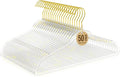 Jiang&Rong Premium Clear Acrylic Hangers with Gold Glitter – 50 Pack Crystal Plastic Coat Hangers, Thin Space Saving Hangers for Clothes, Dress, Blouse & Pants