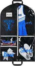 DEEKA Cheer Garment Bag for Hanging Clothes with Zipper Pockets Cheer Accessories Mom Essentials Uniform Costume 40 Inch Black Bags Stuff for Cheerleading Girls (Black,Blue-Cheer Star Logo)