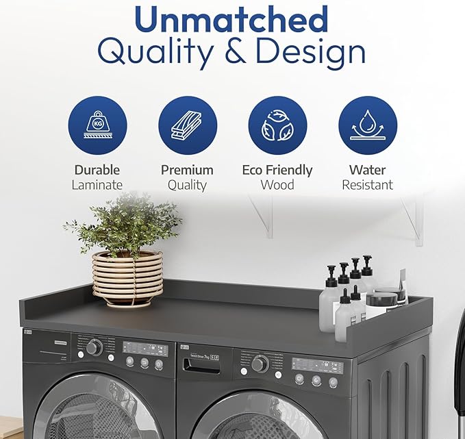 OfficeSimpli Washer Dryer Countertop, Made in USA, Non-Slip Pads, Laundry Room Wood Topper, Washer Dryer Cover for Top, Laundry Countertop, Laminate Finish (Slate Grey, Large (30" x 58"))