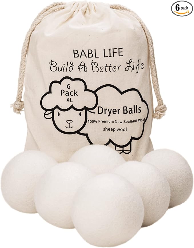 Wool Dryer Balls-Pack of 6 XL,Premium Reusable New Zealand Natural Fabric Softener,Saves Drying Time, Handmade,Upgraded Version(Made of The Latest Shearing)-3 Inch