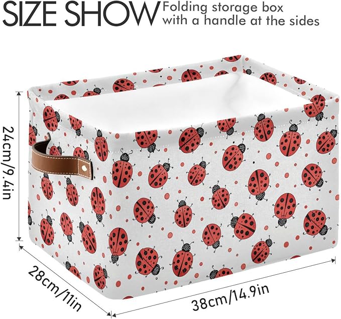 Ladybug Storage Basket Bin, Large Cube Storage Box Canvas Collapsible Storage Organizer for Home Office Closet, 2 Pack - 15 L x 11 W x 9.5 H