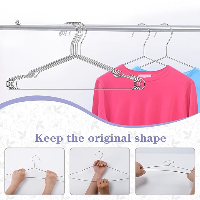 40 Pack Wire Hangers,16.5 Inch Wire Coat Hanger,Heavy Duty Stainless Steel Metal Hangers,Ultra Thin,Non Slip,Space Saving Clothes Hanger for Closet,Coats, Shirts,Suits,Pant(Sliver)