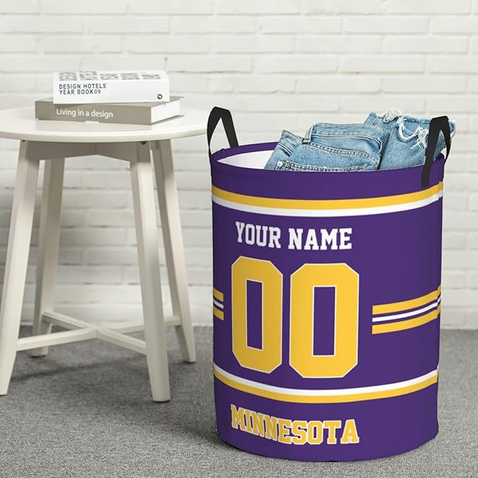 Custom Minnesota Laundry Hamper Personalized Laundry Basket Customized Name And Number Collapsible Storage Basket for Bedroom Bathroom Living Room Gifts