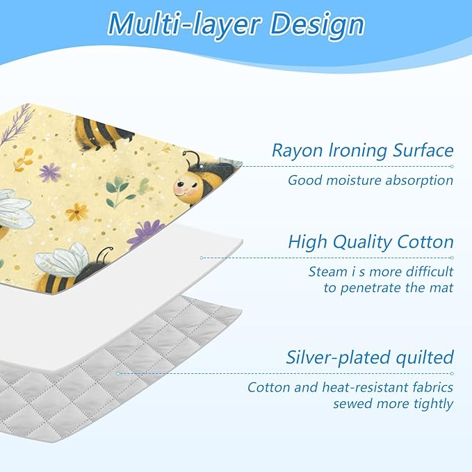 Ironing Mat Pad for Table Portable Travel Iron Blanket Ironing Board Covers Pressing Mat Heat Press Pads 27.6x47.2 Inches Light Yellow Bees Floral Dots45