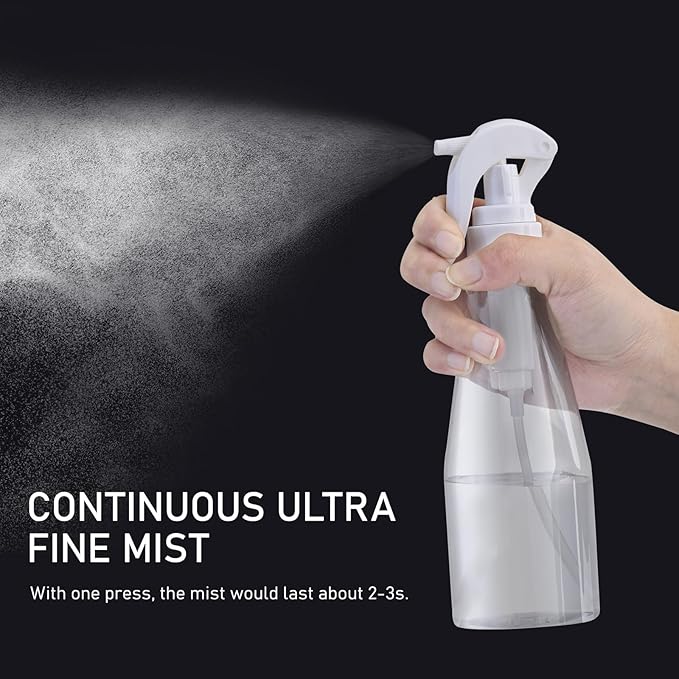 10 oz Continuous Spray Bottle for Hair, Ultra-Fine Water Spray Bottle for Cleaning, Plants, Pets (Plastic, White, 300ml)