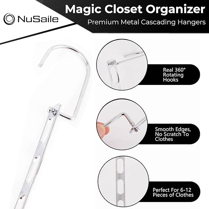 Collapsible Clothes Hanger Organizer - 6 Hole Space Saving Cascading Hangers for Closet Organization - Premium Metal - 24 pc