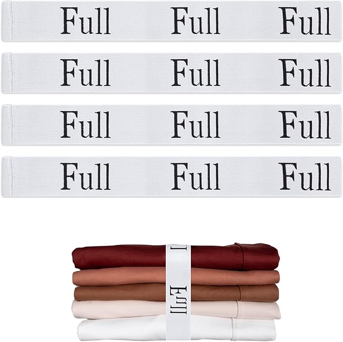 4PCS Bed Sheet Organizer Bands, Storage Labels and Sheet Keepers for Linen Closet - Elastic Bedding Straps for Foldable Bedsheet, Pillow Case, Duvet (Full)