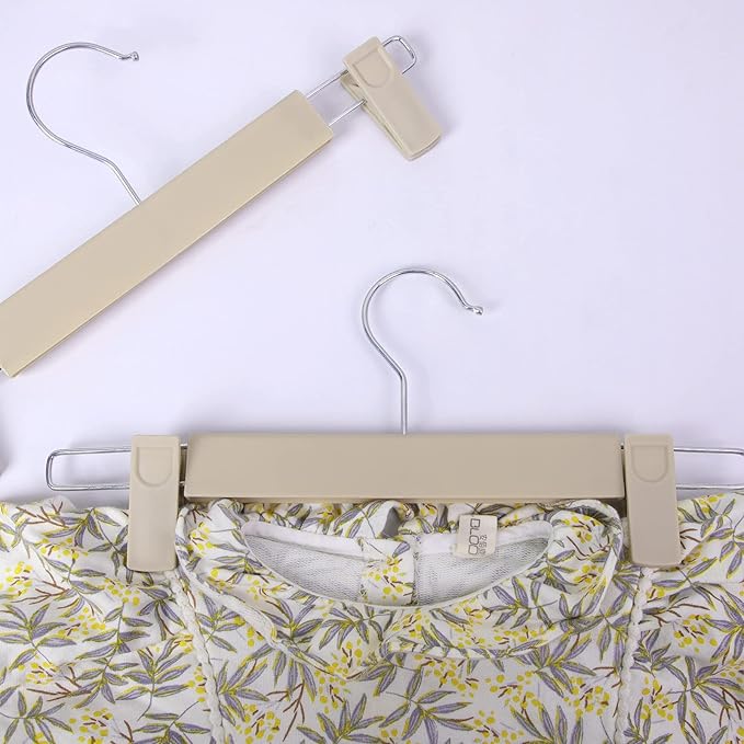Pants Hangers with Clips Skirt Hangers for Women Plastic Clip Hanger for Pants Clothes Hanger (30pack, Khaki)