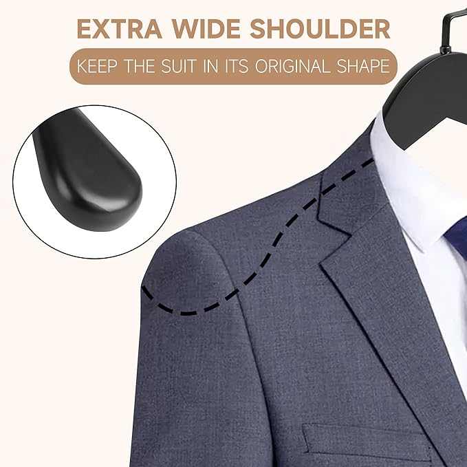 36-Pack Premium Wide Shoulder Wooden Suit Hangers, 16" Heavy-Duty Solid Wood Coat Hangers with Pant Bar for Women's Heavy Garments, Blazers, Jackets (Black)