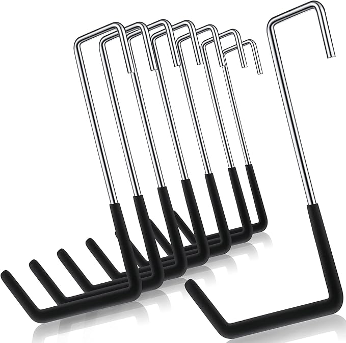 Ferraycle 8 Pieces Rafter Hanger Hook Heavy Duty Large S Hooks Bicycle Hook Vinyl Coated S Hooks Galvanized Steel for Ladder Bike Hangers Sports Equipment Garage Storage Organizer (Black)