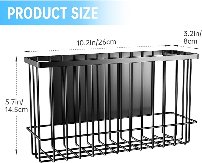 NiHome Magnetic Metal Basket Organizers, 2PCS Medium & Small, Versatile Storage for Kitchen & Office Holds Up to 14 lbs, Easy Attach to Refrigerator or Any Magnetic Surface(Black)